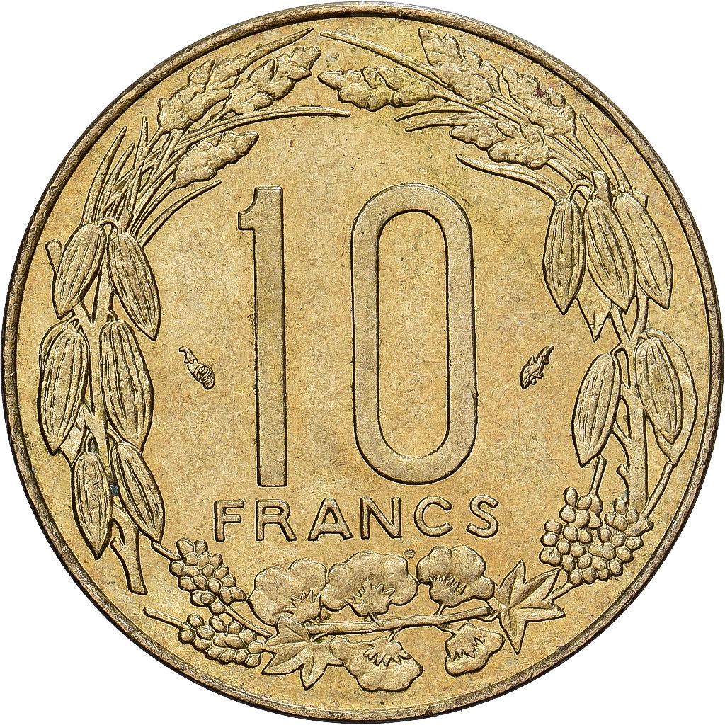 Stati dell’Africa centrale, 10 Francs, 1975, Paris, Alluminio-bronzo, BB+