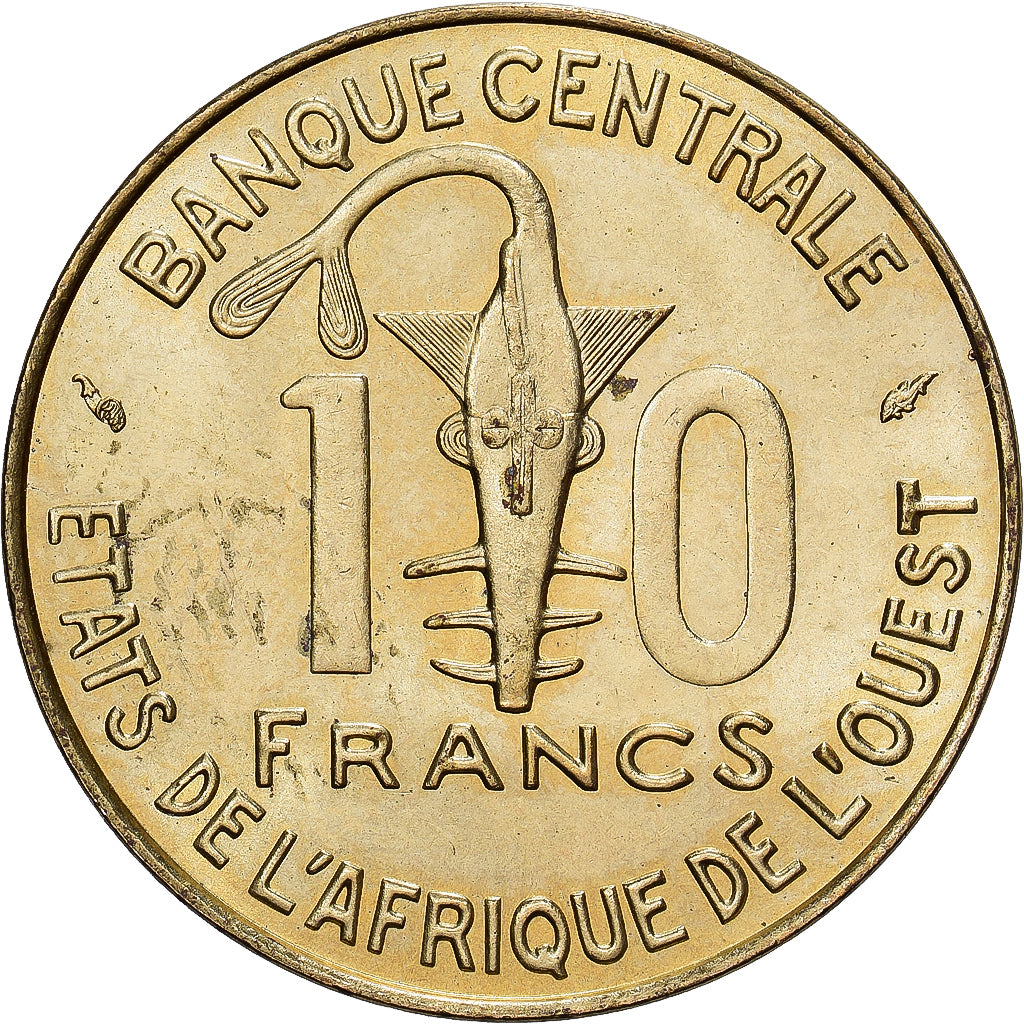 West African States, 10 Francs, 1977, Aluminum-Nickel-Bronze, AU(55-58), KM:1a