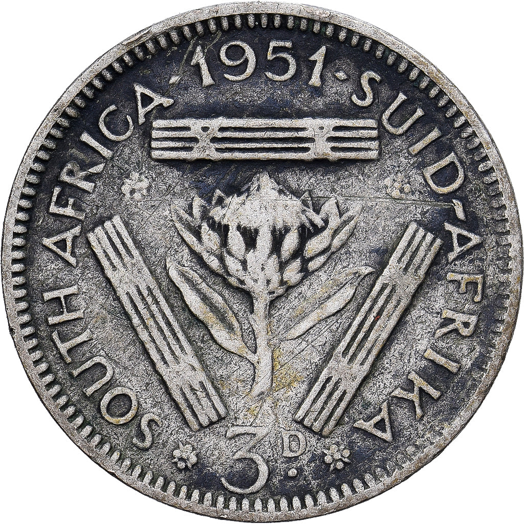 Sudafrica, George VI, 3 Pence, 1951, Argento, BB+, KM:35.2