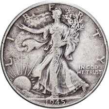 USA, Half Dollar, 1945, Philadelphia, Srebro, AU(50-53), KM:142