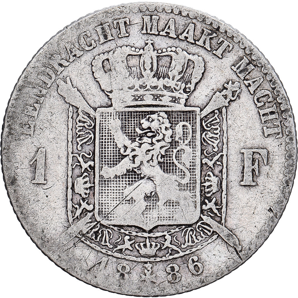 Belgia, Leopold II, Franc, 1886, Srebro, VF(20-25), KM:29.1