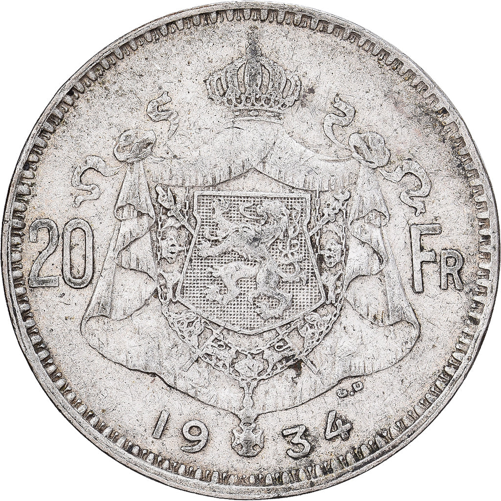 Belgio, 20 Francs, 1934, Brussels, Argento, BB