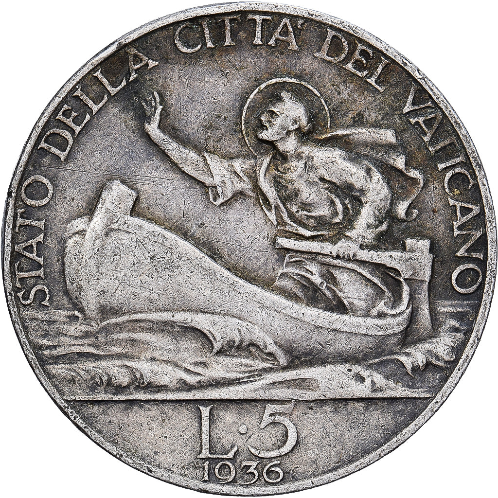 Vatican, Pius XI, 5 Lire, 1936, Rome, Silver, AU(50-53), KM:7