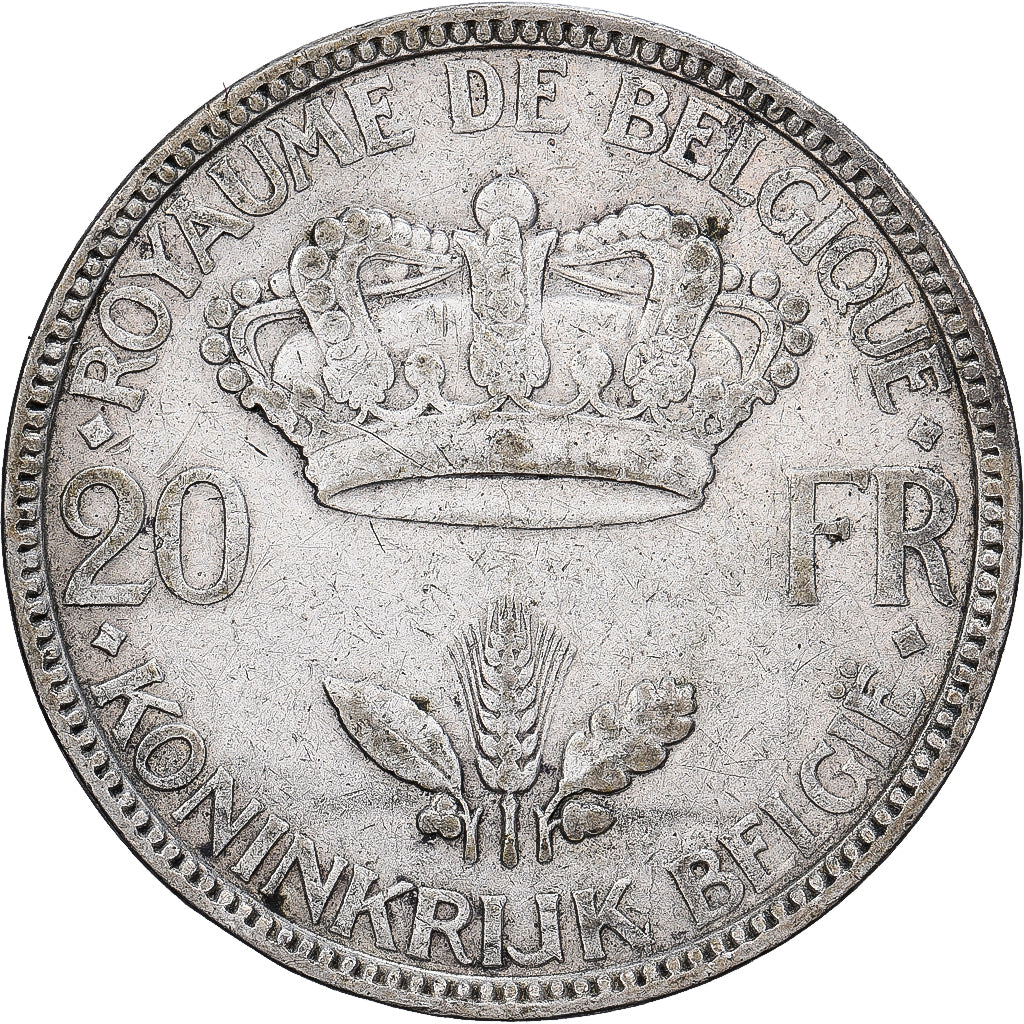 Bélgica, 20 Francs, 20 Frank, 1935, Prata, VF(30-35), KM:105