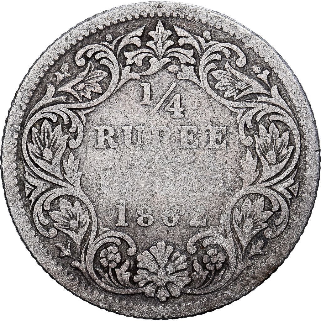 Inde britannique, Victoria, 1/4 Rupee, 1862, Calcutta, Argent, TB+