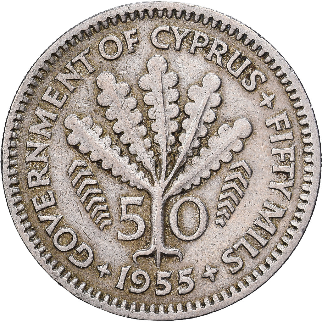 Cyprus, 50 Mils, 1955, Copper-nickel, EF(40-45), KM:36