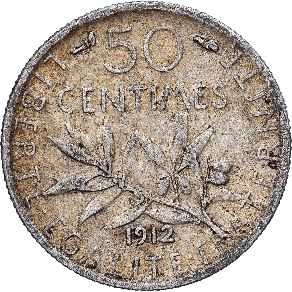 France, 50 Centimes, 1912, Paris, Silver, EF(40-45)