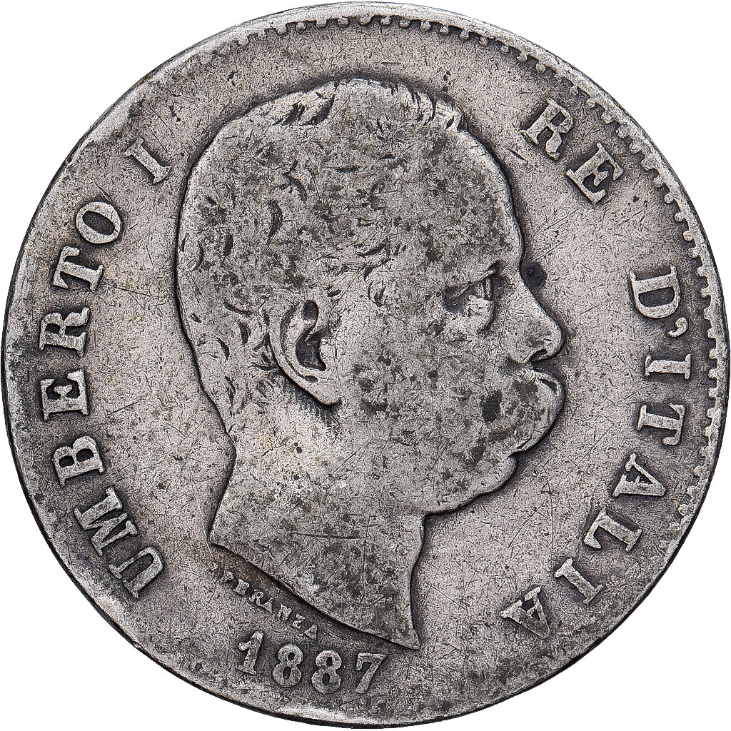 Włochy, Umberto I, Lira, 1887, Milan, Srebro, VF(20-25), KM:24.2