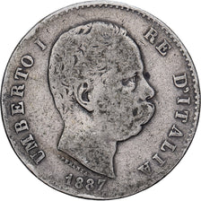 Włochy, Umberto I, Lira, 1887, Milan, Srebro, VF(20-25), KM:24.2