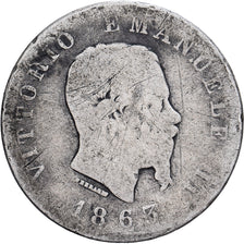 Italia, Vittorio Emanuele II, Lira, 1863, Turin, Argento, B+, KM:5a.1