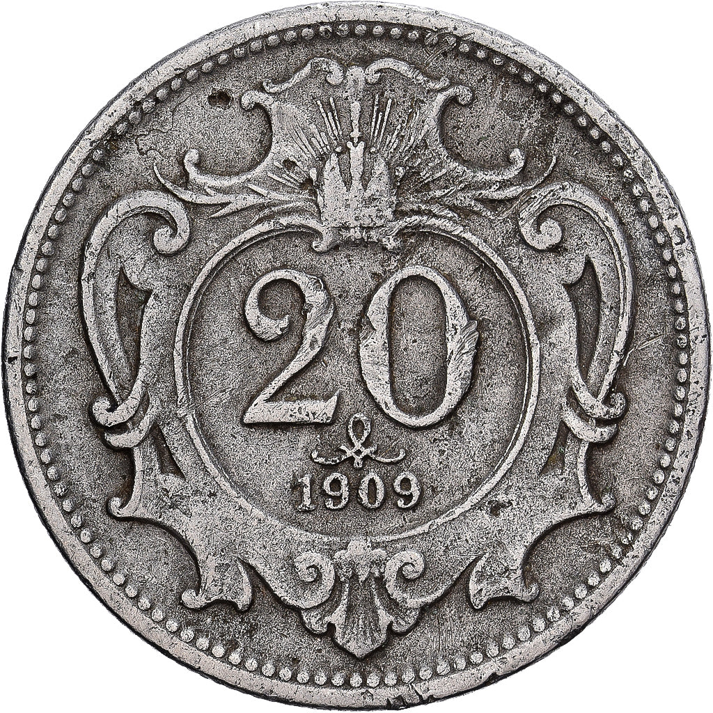 Austria, Franz Joseph I, 20 Heller, 1909, AUSTRIA, Nichel, BB, KM:2803