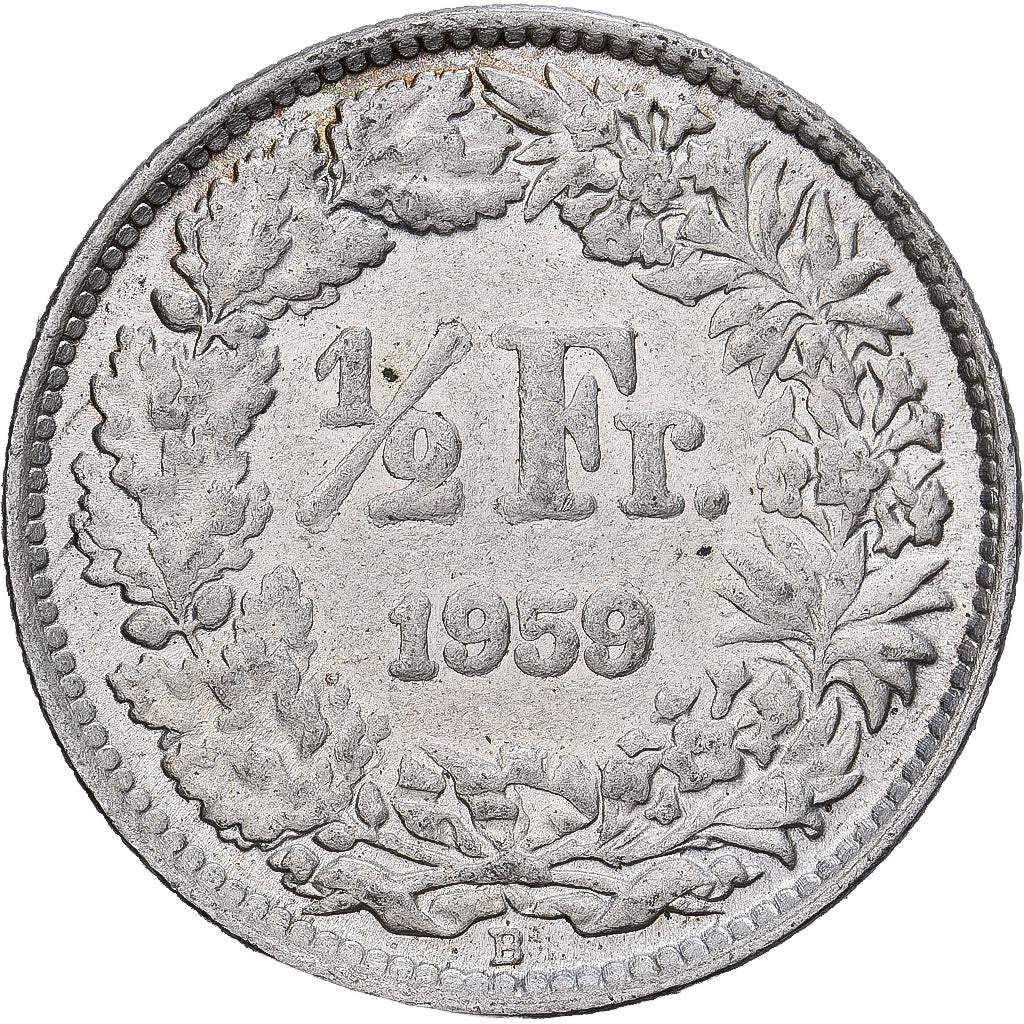Svizzera, 1/2 Franc, 1959, Bern, Argento, BB+, KM:23