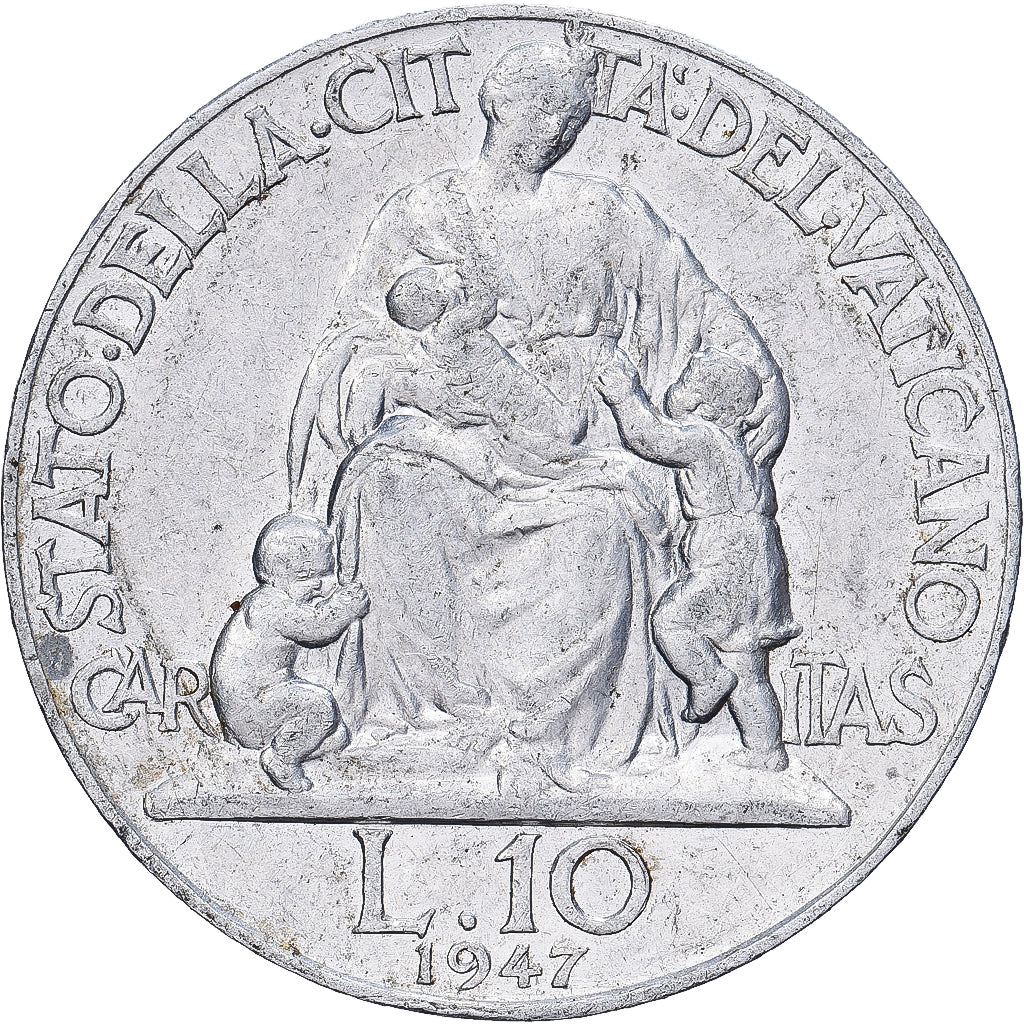 Vatican, Pius XII, 10 Lire, 1947, Rome, Aluminum, AU(55-58), KM:43