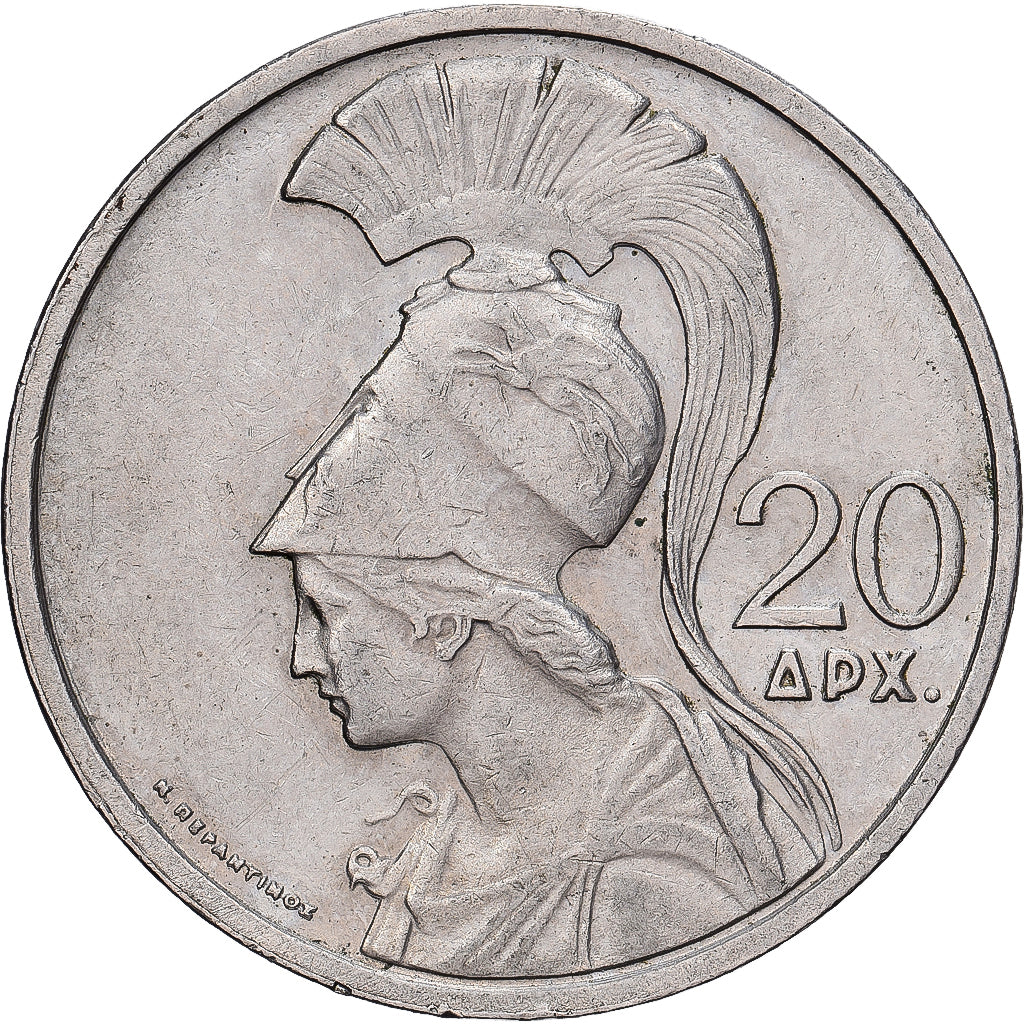 Greece, 20 Drachmai, 1973, Copper-nickel, AU(55-58), KM:112