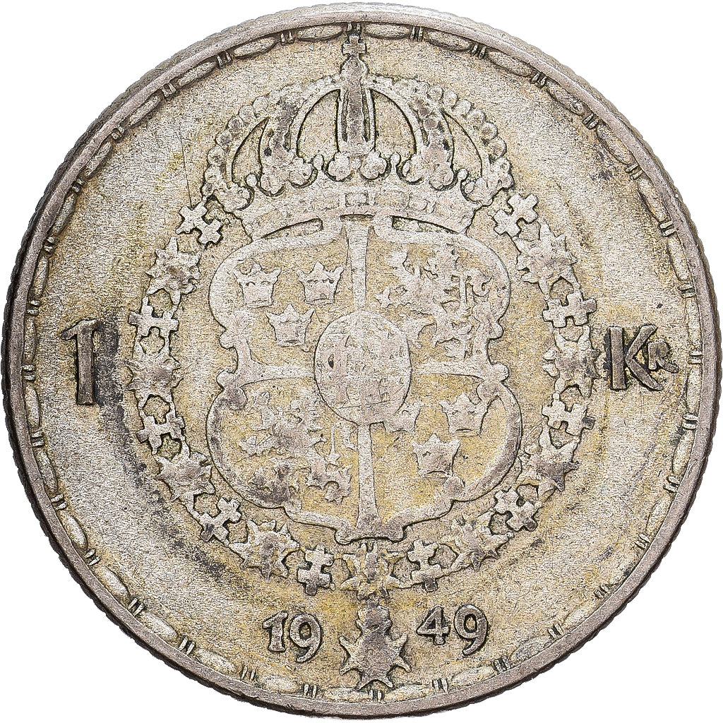 Schweden, Gustaf V, 1 Krona, 1949, Silber, S+, KM:814