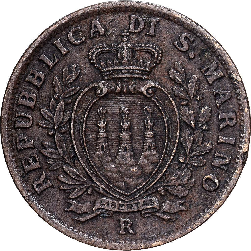 San Marino, 5 Centesimi, 1935, Rome, Brązowy, AU(50-53), KM:12