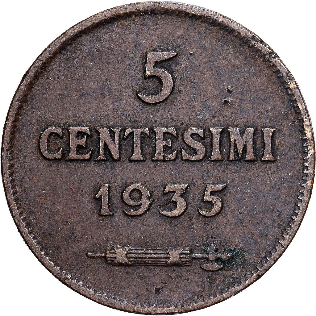 San Marino, 5 Centesimi, 1935, Rome, Brązowy, AU(50-53), KM:12