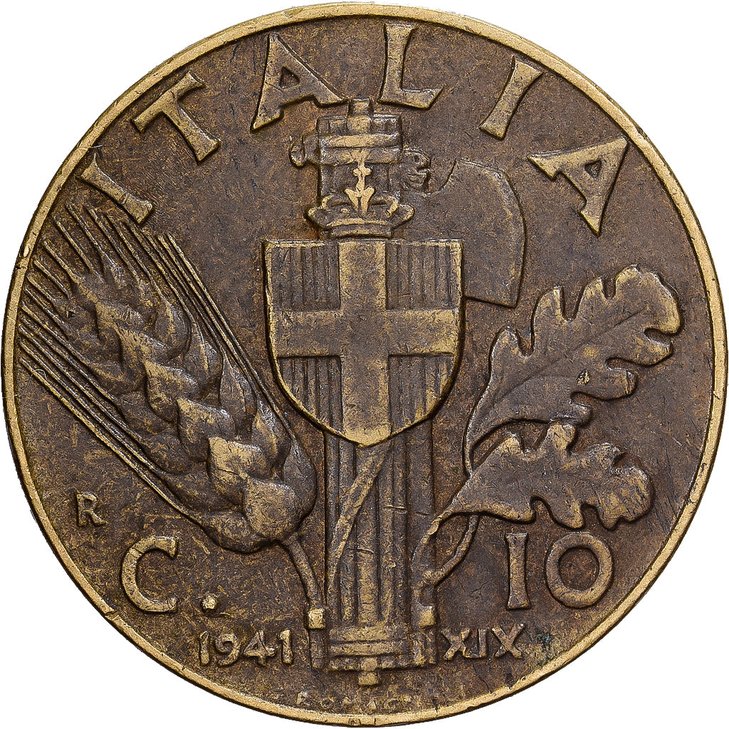 Włochy, Vittorio Emanuele III, 10 Centesimi, 1941, Rome, Aluminium-Brąz