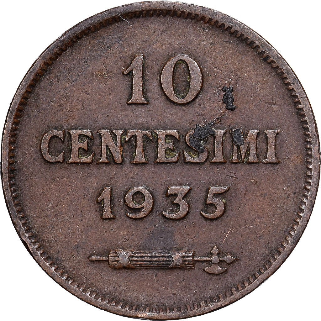 San Marino, 10 Centesimi, 1935, Rome, Bronze, EF(40-45), KM:13