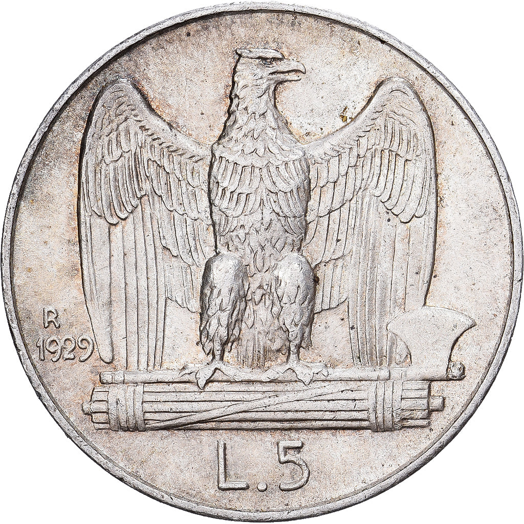 Italia, Vittorio Emanuele III, 5 Lire, 1929, Rome, Plata, MBC, KM:67.2