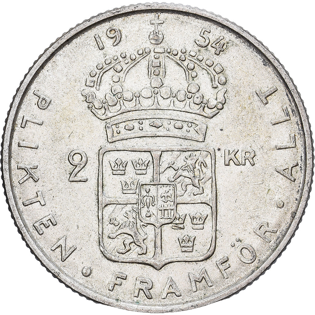 Svezia, Gustaf VI, 2 Kronor, 1954, Rame-nichel, SPL-, KM:827a