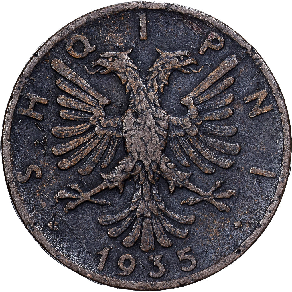 Albanië, Zog I, 2 Qindar Ari, 1935, Rome, Bronzen, ZF, KM:15