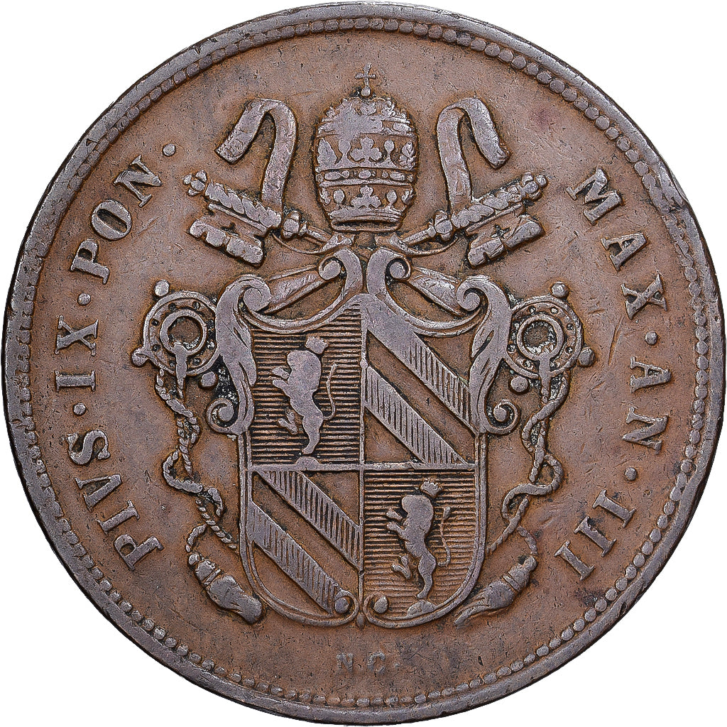 Papal States, Pius IX, 2 Baiocchi, 1848, Rome, Rame, BB+, KM:1344