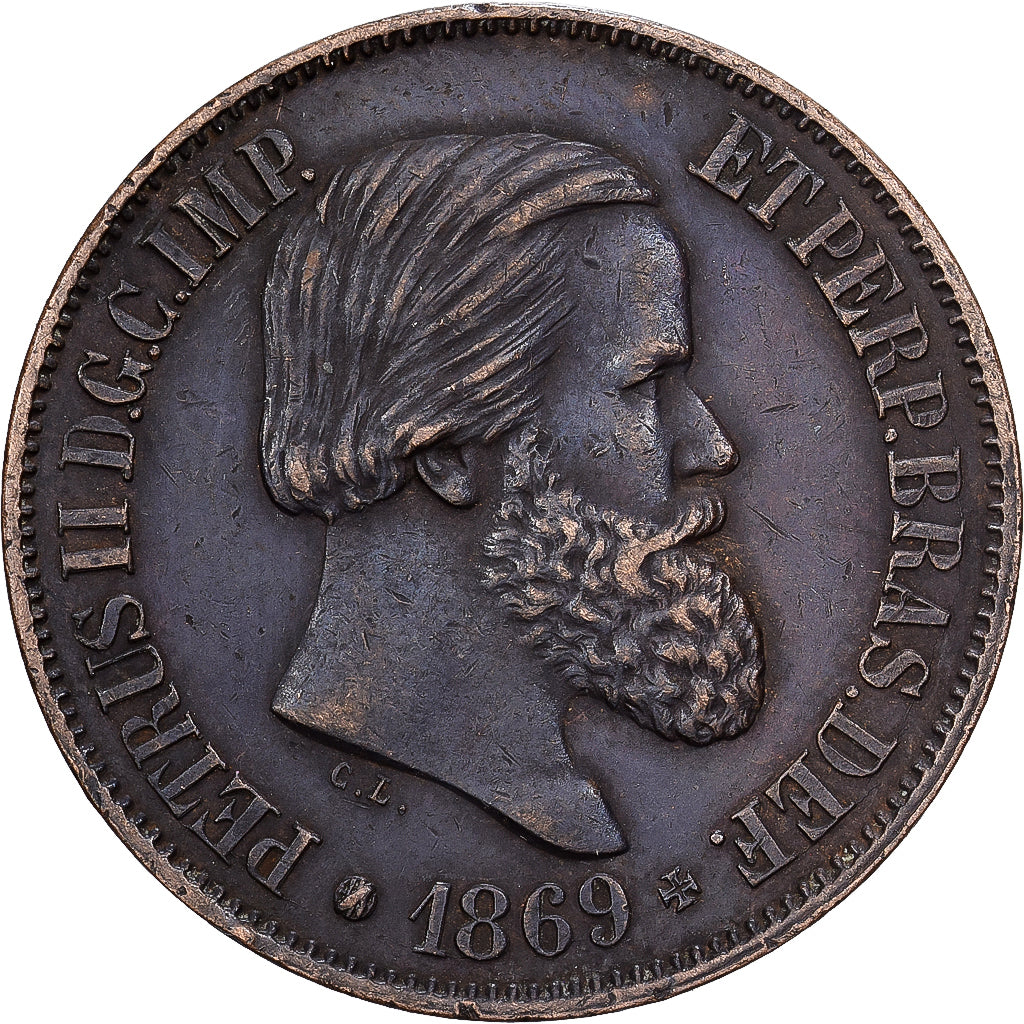 Brésil, Pedro II, 20 Reis, 1869, Bruxelles, Bronze, TTB, KM:474
