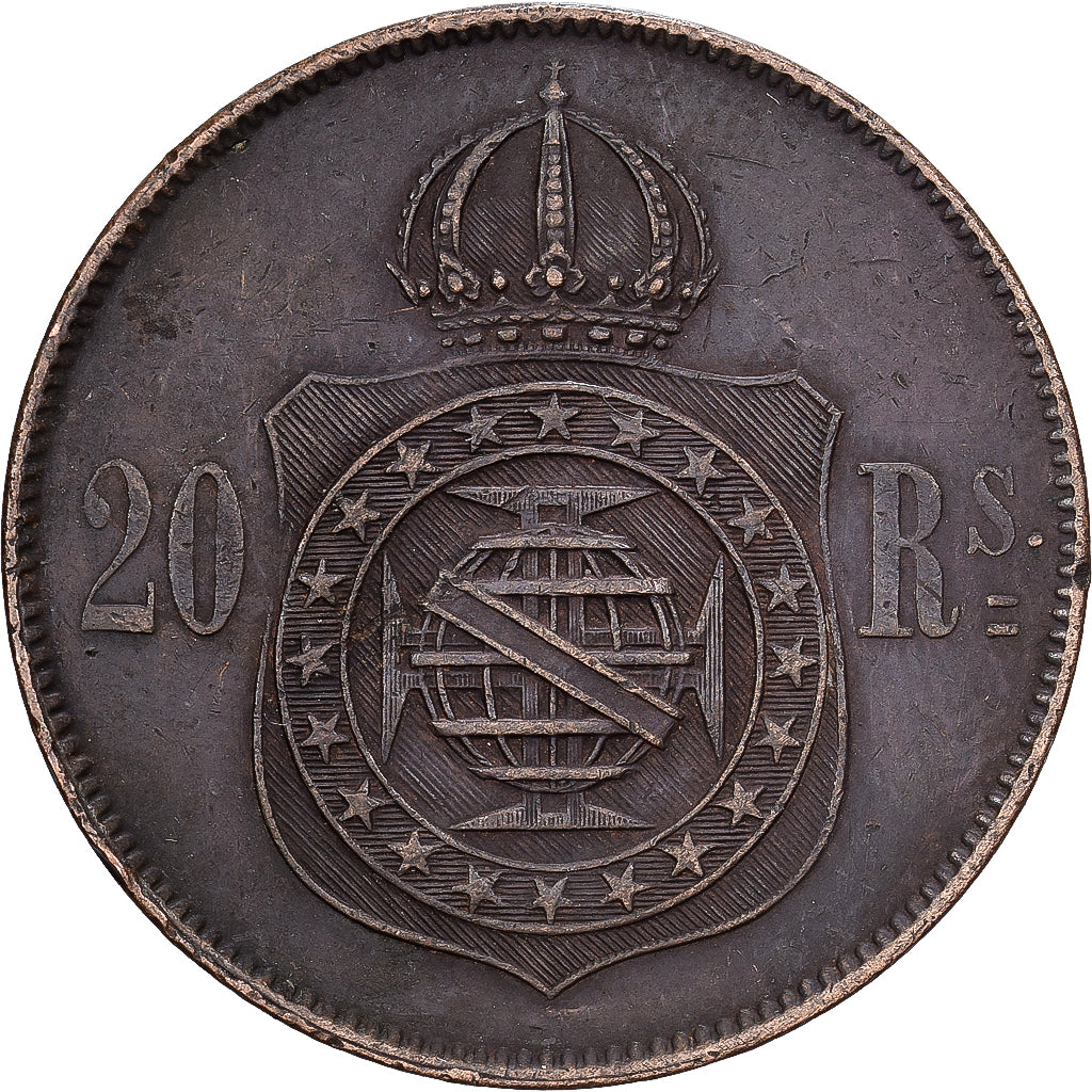 Brésil, Pedro II, 20 Reis, 1869, Bruxelles, Bronze, TTB, KM:474