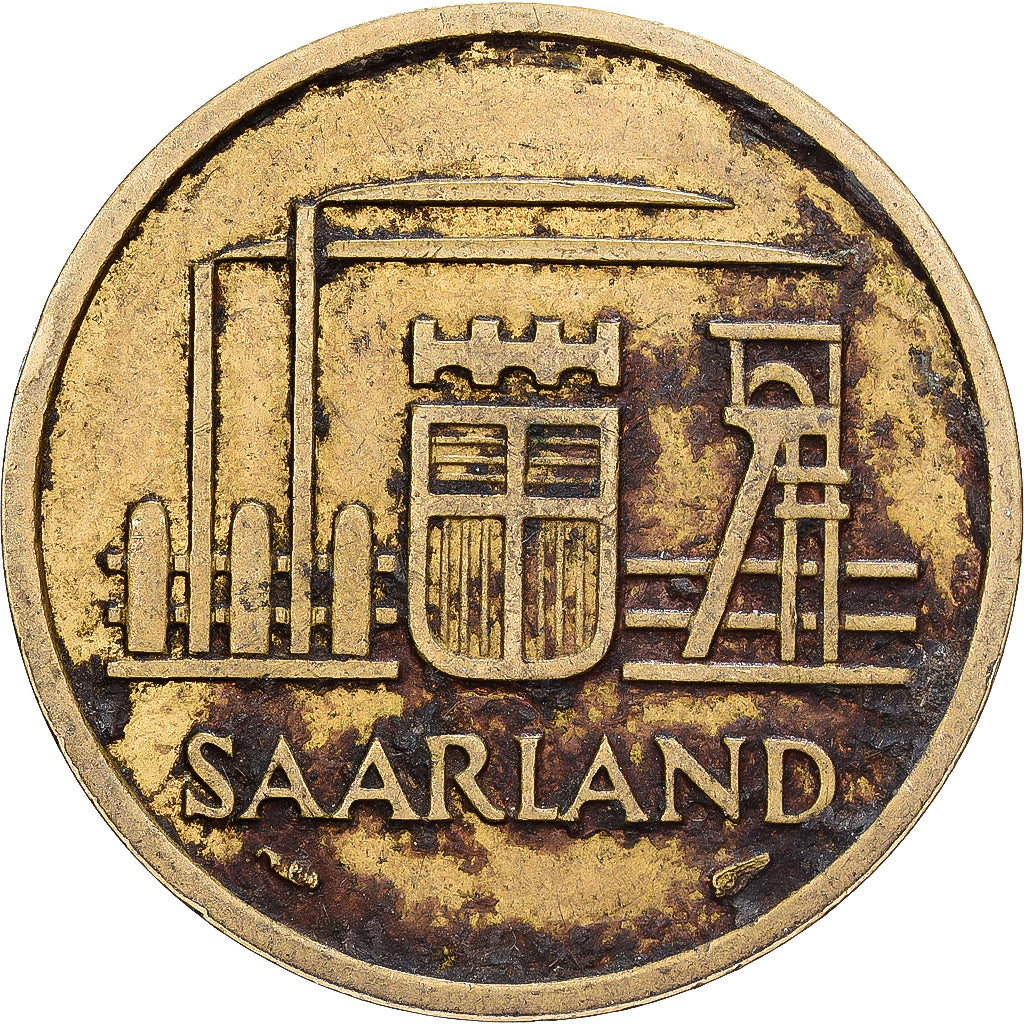 SARRE, 20 Franken, 1954, Paris, Aluminio - bronce, BC+, KM:2