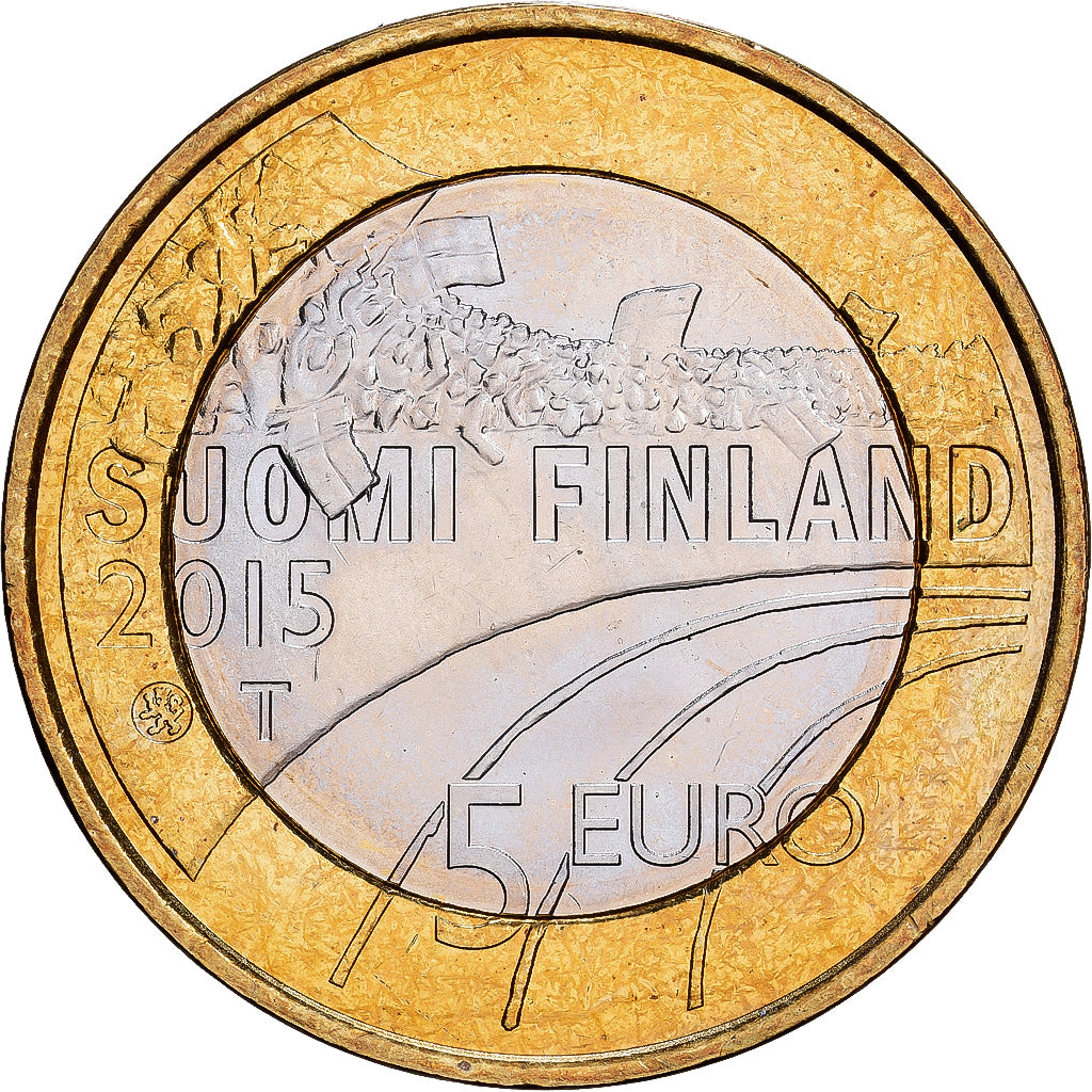 Finlandia, 5 Euro, Volleyball, 2015, SC, Bimetálico