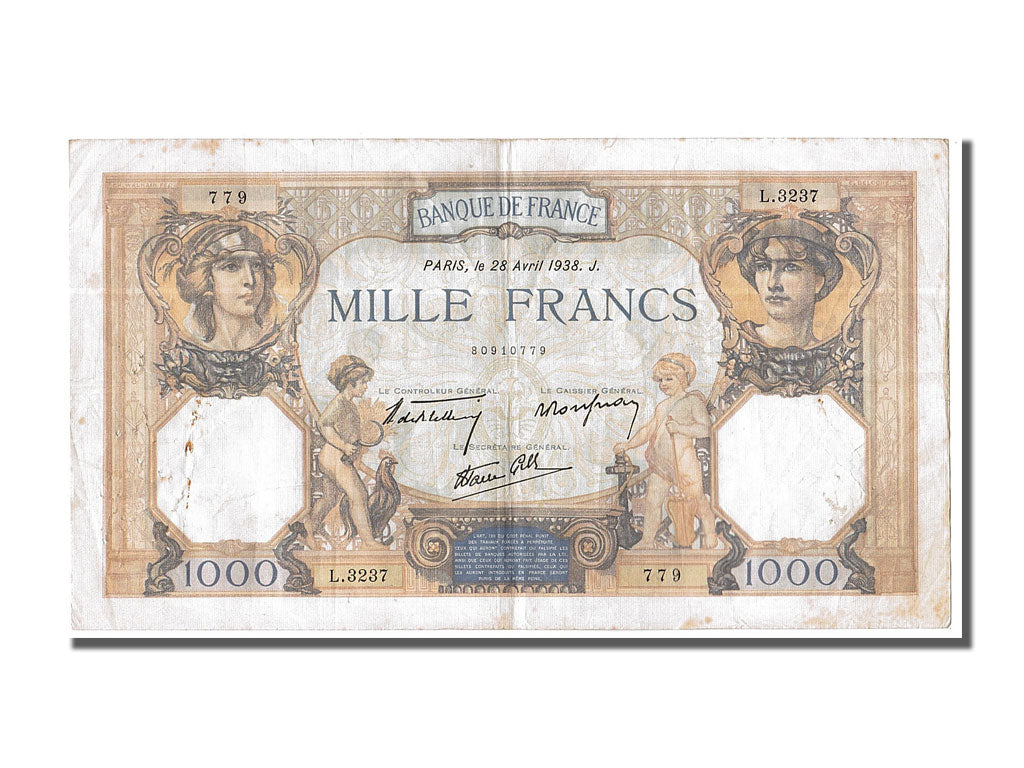 Banconote, Francia, 500 Francs, 1 000 F 1927-1940 ''Cérès et Mercure'', 1938