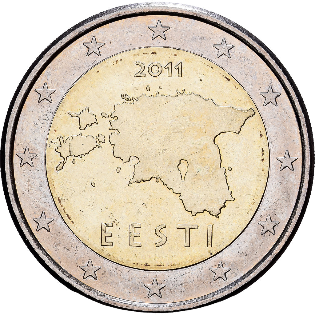 Estland, 2 Euro, Map of Estonia, 2011, Bi-Metallic, UNC-