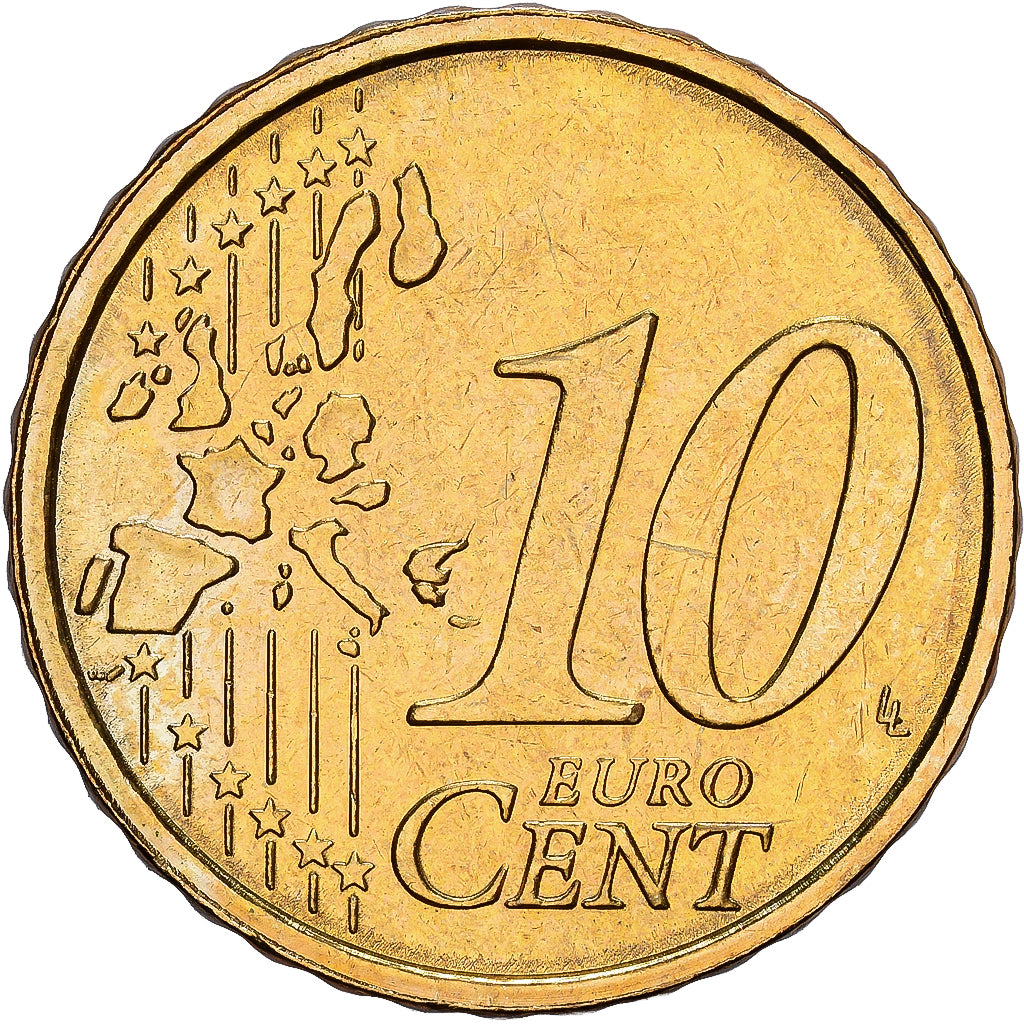 Italy, 10 Euro Cent, 2002, Rome, Brass, MS(64), KM:213