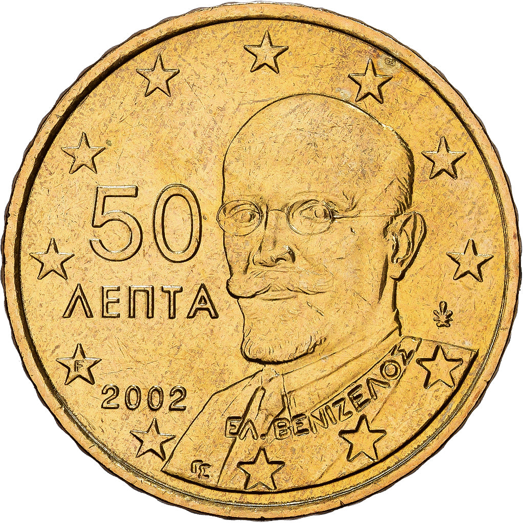 Grécia, 50 Euro Cent, 2002, Athens, Latão, MS(64), KM:186