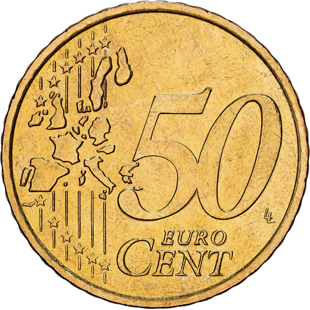 Grécia, 50 Euro Cent, 2002, Athens, Latão, MS(64), KM:186