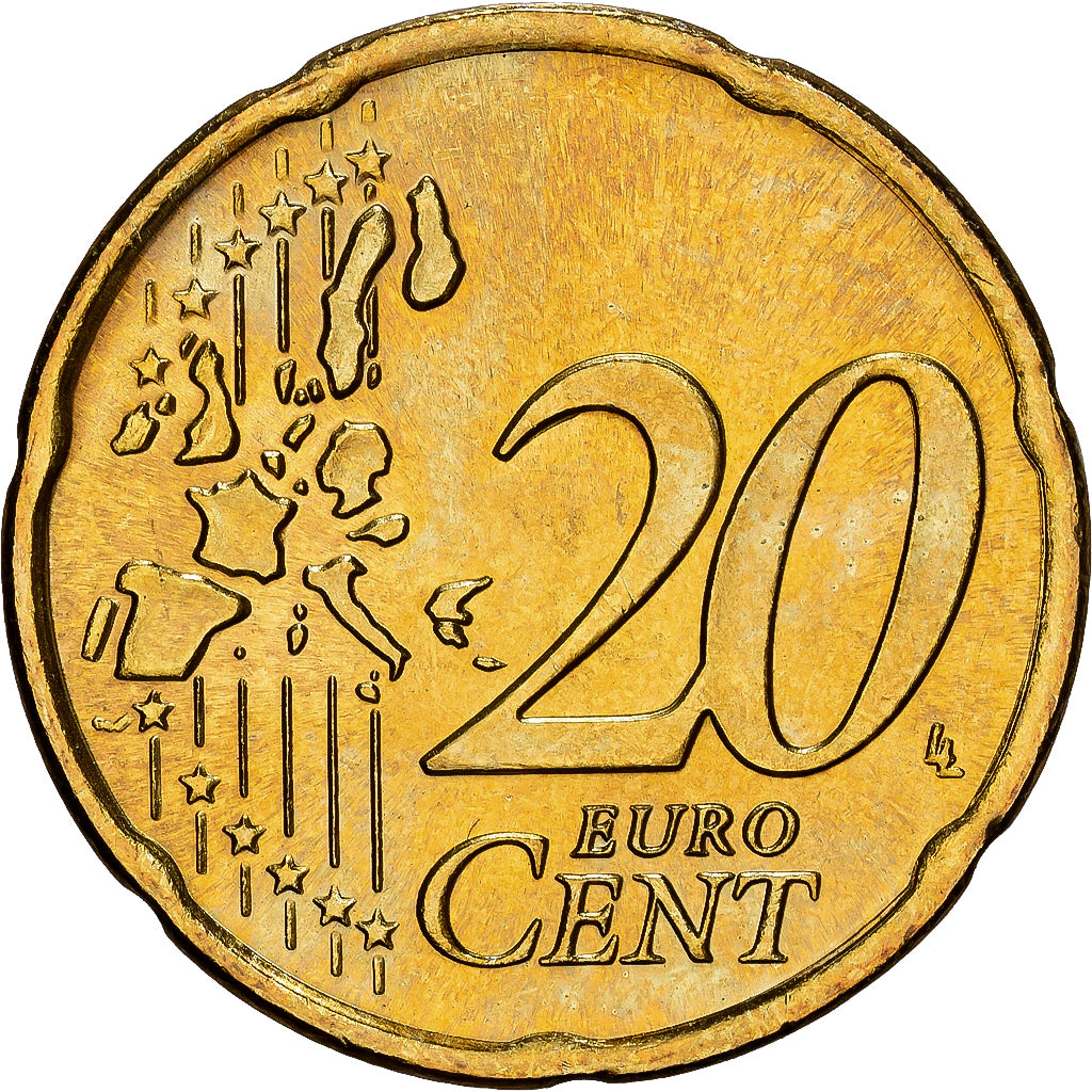 Grécia, 20 Euro Cent, 2002, Athens, Nordic gold, MS(64), KM:185