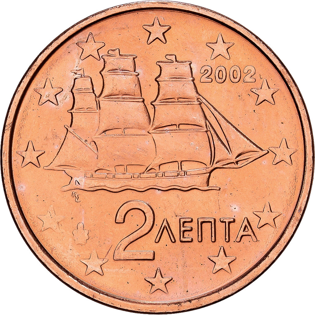 Grécia, 2 Euro Cent, 2002, Athens, Aço Cromado a Cobre, MS(64), KM:182
