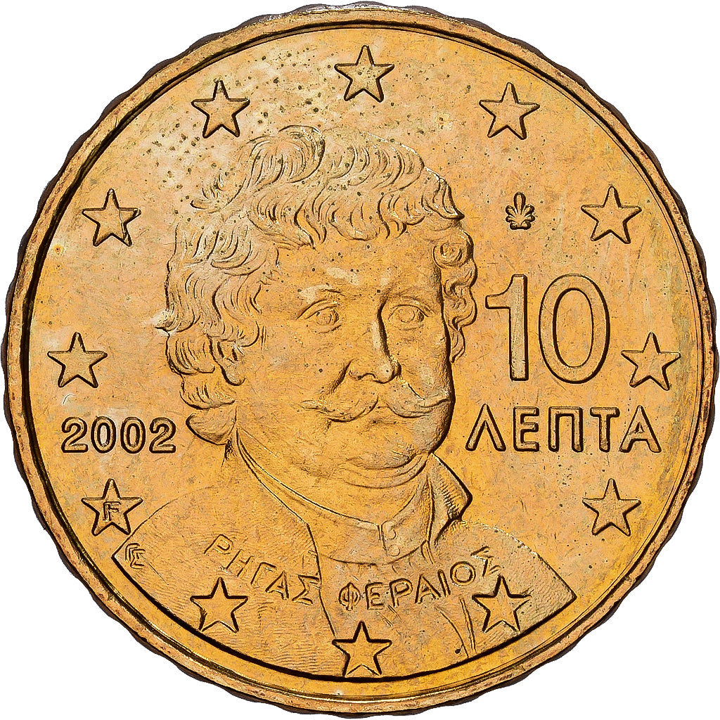 Greece, 10 Euro Cent, 2002, MS(65-70), Brass, KM:184
