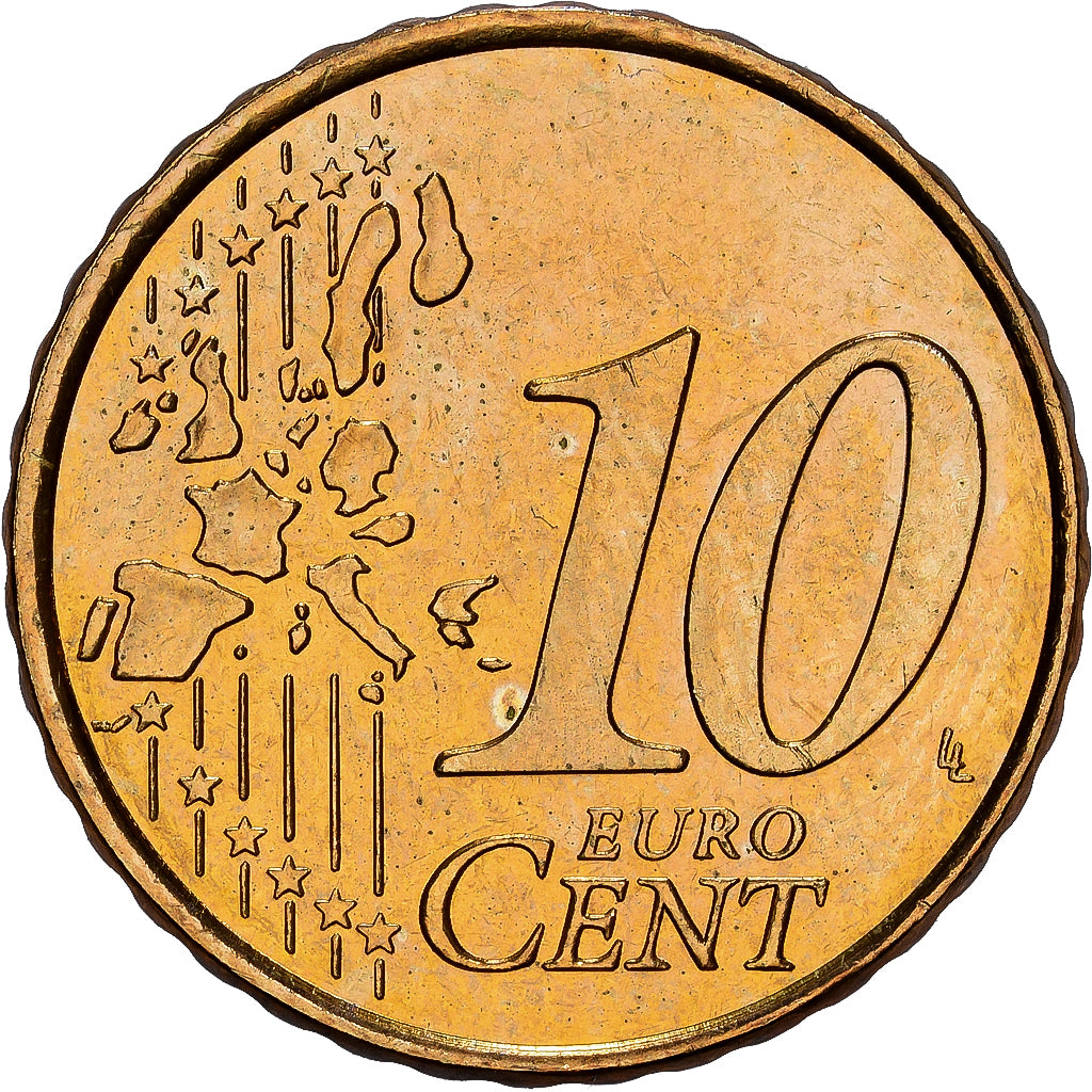 Greece, 10 Euro Cent, 2002, MS(65-70), Brass, KM:184