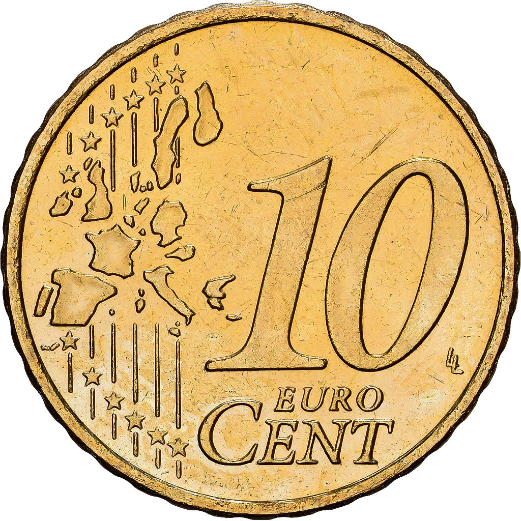 REPUBLIKA IRLANDII, 10 Euro Cent, 2002, Dublin, Miedź platerowana stalą