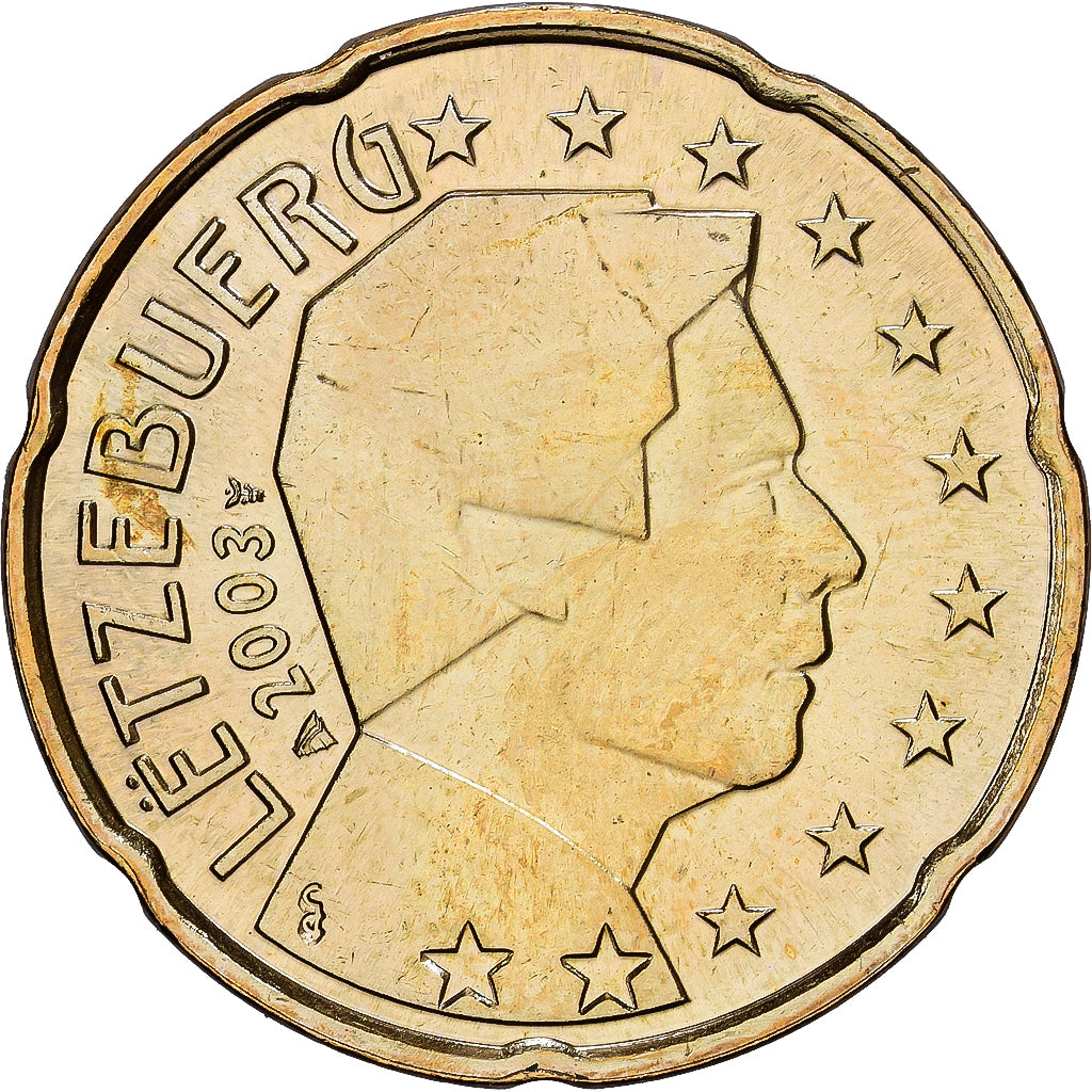 Luxemburgo, Henri, 20 Euro Cent, 2003, Utrecht, Latão, MS(65-70), KM:79