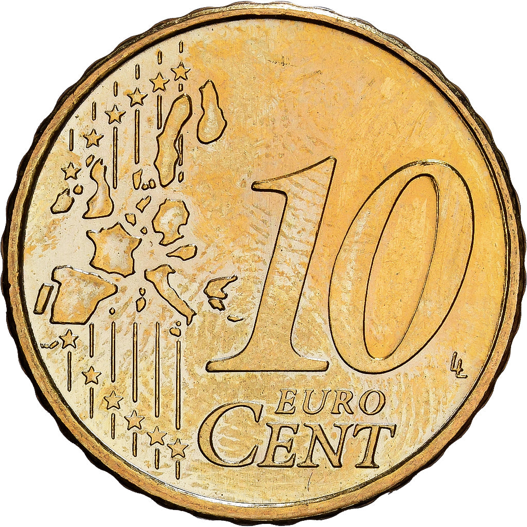 Portugal, 10 Euro Cent, 2002, Lisbon, Nordic gold, MS(63), KM:743