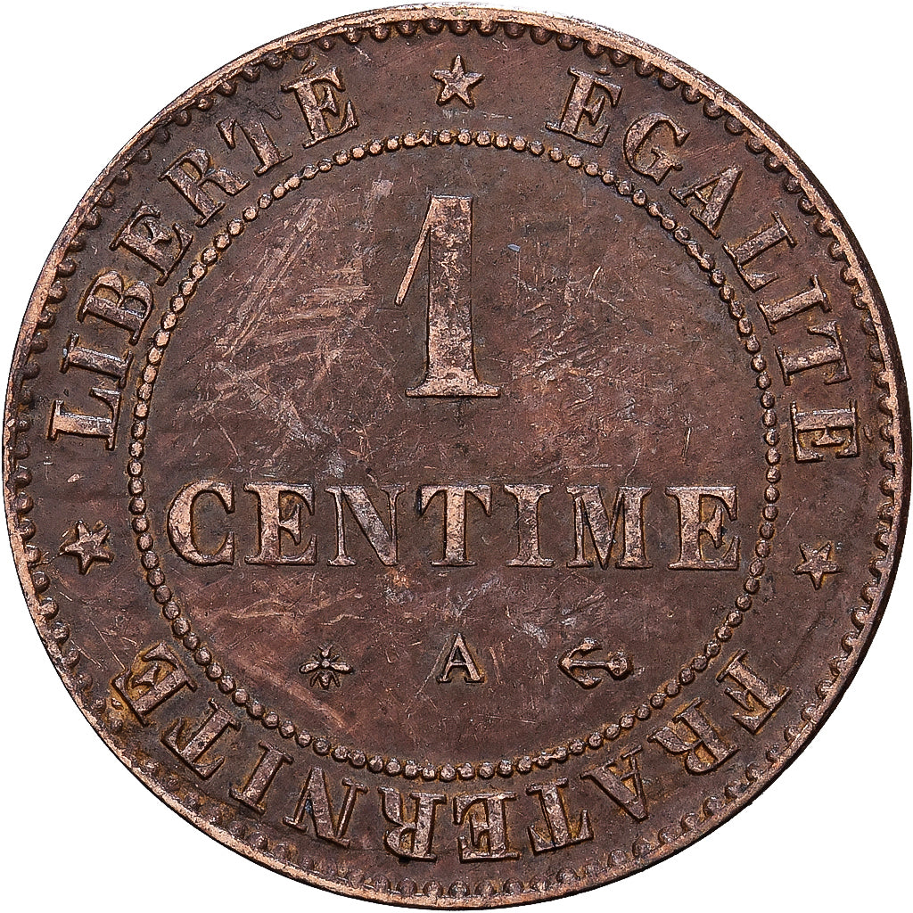 France, 1 Centime, Cérès, 1877, Paris, Bronze, EF(40-45), Gadoury:88