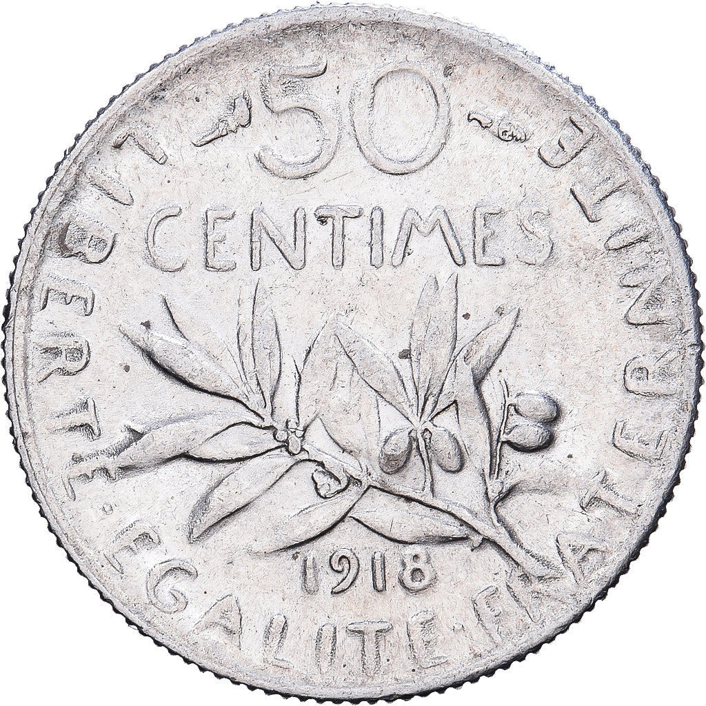 Frankreich, 50 Centimes, Semeuse, 1918, Paris, Silber, VZ+, Gadoury:420, Le