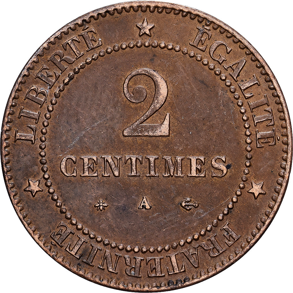 Frankreich, 2 Centimes, Cérès, 1878, Paris, Bronze, S, Gadoury:105, KM:827.1