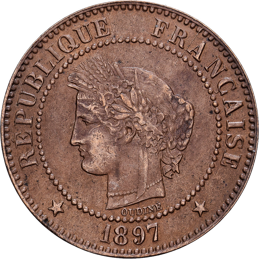 França, 2 Centimes, Cérès, 1897, Paris, Bronze, VF(30-35), Gadoury:105