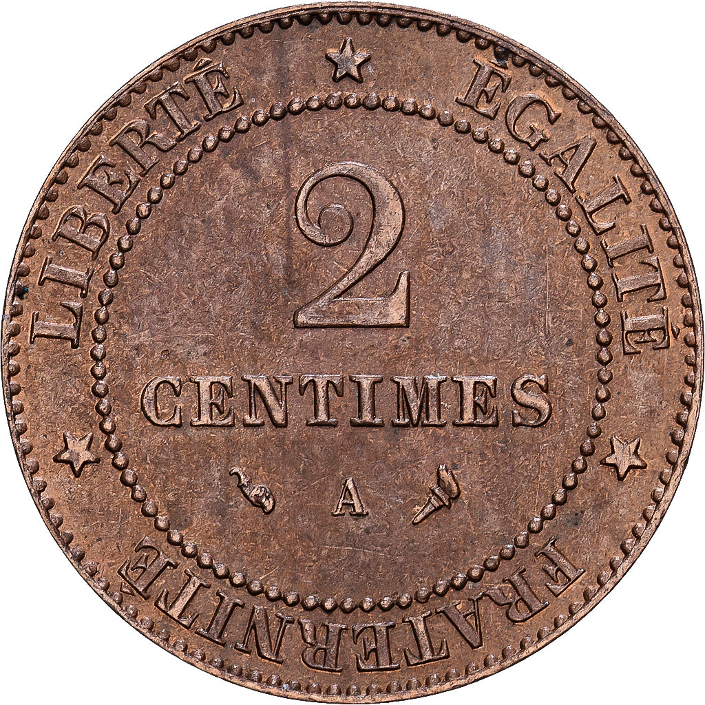 França, 2 Centimes, Cérès, 1897, Paris, Bronze, VF(30-35), Gadoury:105