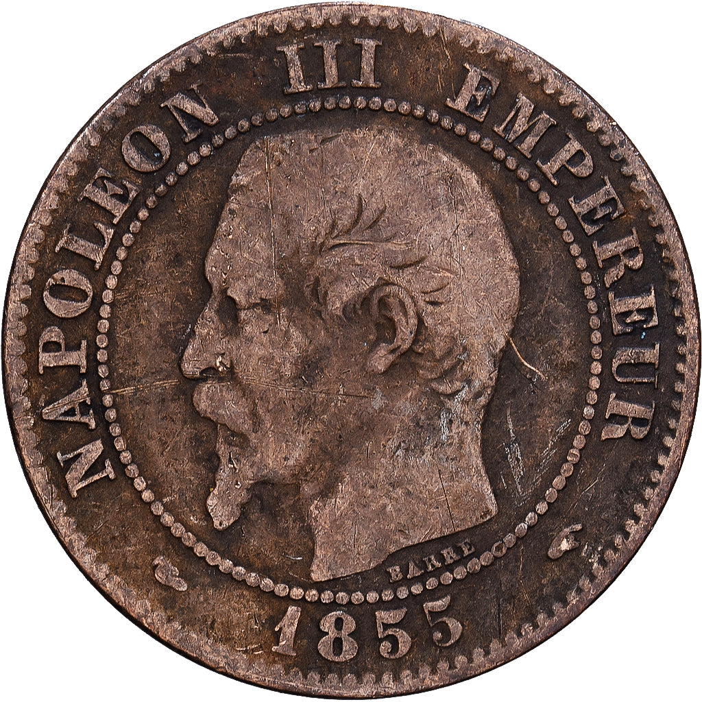 France, Napoleon III, 2 Centimes, 1855, Paris, Dog, Bronze, VF(20-25)