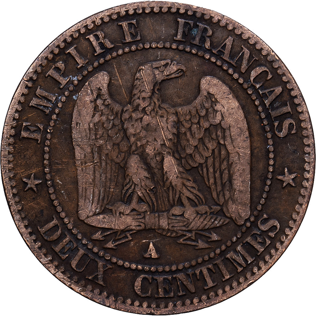 France, Napoleon III, 2 Centimes, 1855, Paris, Dog, Bronze, VF(20-25)